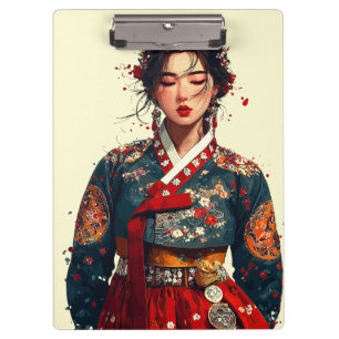 Moderne koreanische Frau im Hanbok-Porträt Klemmbrett
