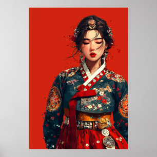 Moderne koreanische Frau im Hanbok-Porträt Poster