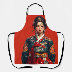 Moderne koreanische Frau im Hanbok-Porträt Schürze