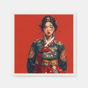Moderne koreanische Frau im Hanbok-Porträt Serviette
