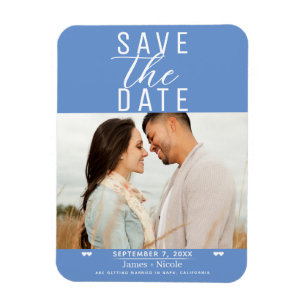 Moderne Kornblumenblaue Save-the-Date-Hochzeitsfot Magnet