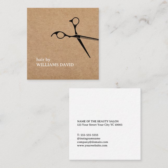 Moderne Kraft Black Scissour Haare Stylist Quadratische Visitenkarte (Vorne/Hinten)