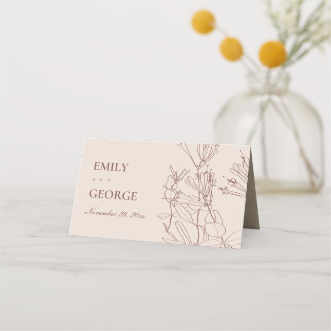 MODERNE KRAFT BLUSH PASTEL LINIE ZEICHNEND FLORAL PLATZKARTE (Rückseite)