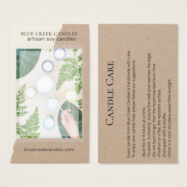 Moderne Kraft Foto Candle Care Card (Vorne & Hinten)