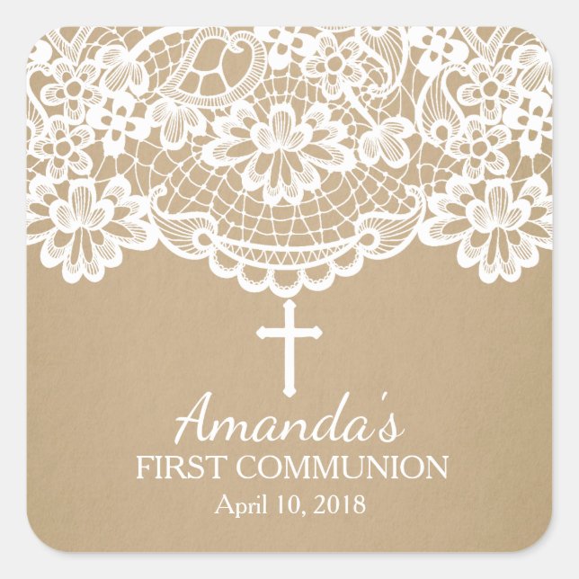 Moderne Kraft Lace First Holy Kommunion Sticker (Vorderseite)