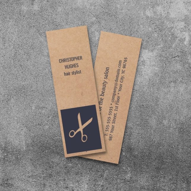 Moderne Kraft Paper Blue Scissour Haar Stylist Mini Visitenkarte (Von Creator hochgeladen)