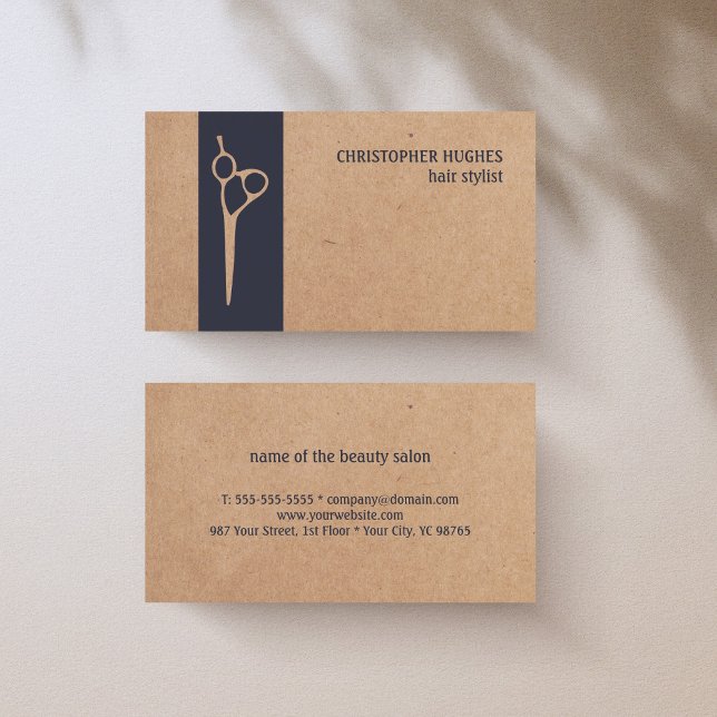Moderne Kraft Paper Blue Strip Haare Stylist Visitenkarte (Von Creator hochgeladen)