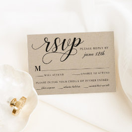 Moderne Kraft- und Schwarz-Script-Hochzeit RSVP Karte