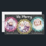 Moderne Kräne sind fröhlich drei Foto grau Feiertagskarte<br><div class="desc">Farbenfrohe Kränze Drei-Foto-Urlaubskarte von Orabella Prints.  Bitte ersetzen Sie die Vorlagenbilder vor dem Kauf durch eigene Fotos.</div>