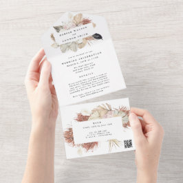 Moderne Kranken Pampas Grass QR CODE Hochzeit All In One Einladung