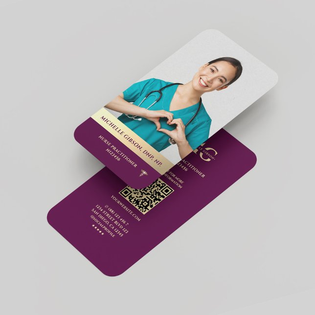 Moderne Krankenschwester Elegant Luxus Lila Gold Visitenkarte (Modern Registered Nurse Elegant Luxury Purple Gold Business Card
)