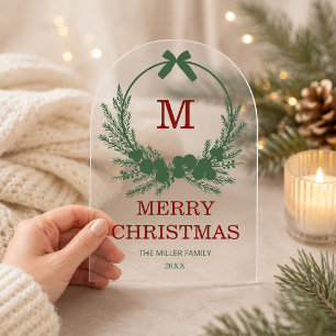 Moderne Kranzmonogramm Frohe Weihnachten Acryleinladungen