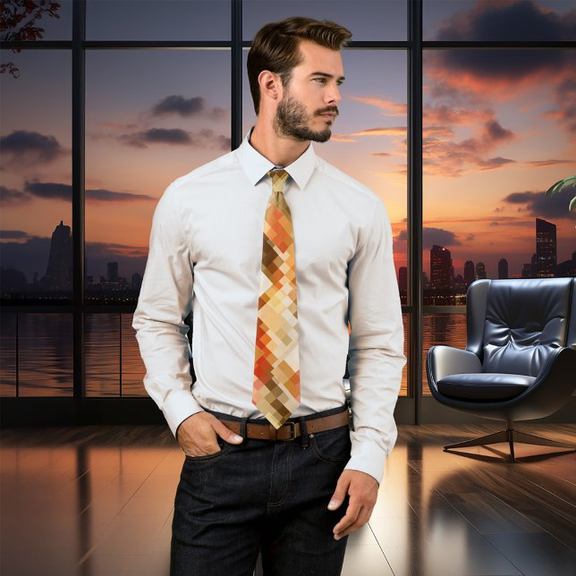 Moderne Krawatte Terra Cotta Geometric Abstrakt Pa (Modern design tie featuring an abstract geometric tiled design in warm terra cotta and earth colors)