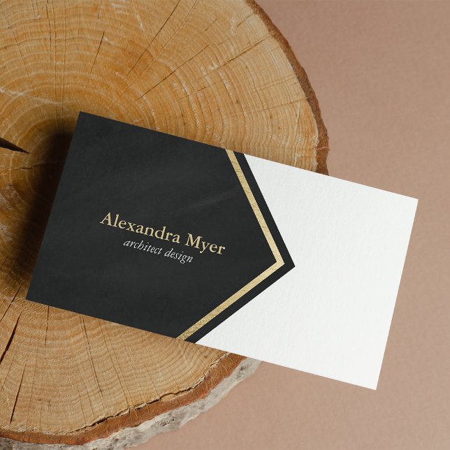 Moderne Kreide schwarze Imitate Goldstreifen Visit Visitenkarte (Modern chalk black faux gold stripes business card )