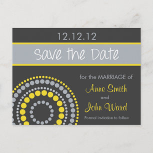 Moderne Kreise Save the Date - Gelb & Grau Ankündigungspostkarte