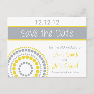 Moderne Kreise Save the Date - Gelb & Grau Ankündigungspostkarte