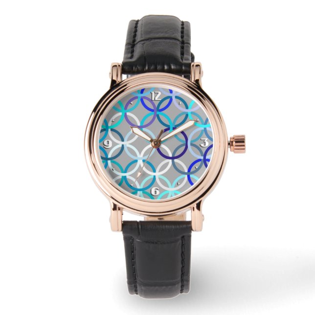 Moderne Kreisen, grau, blau und weiß Armbanduhr (Vorderseite)