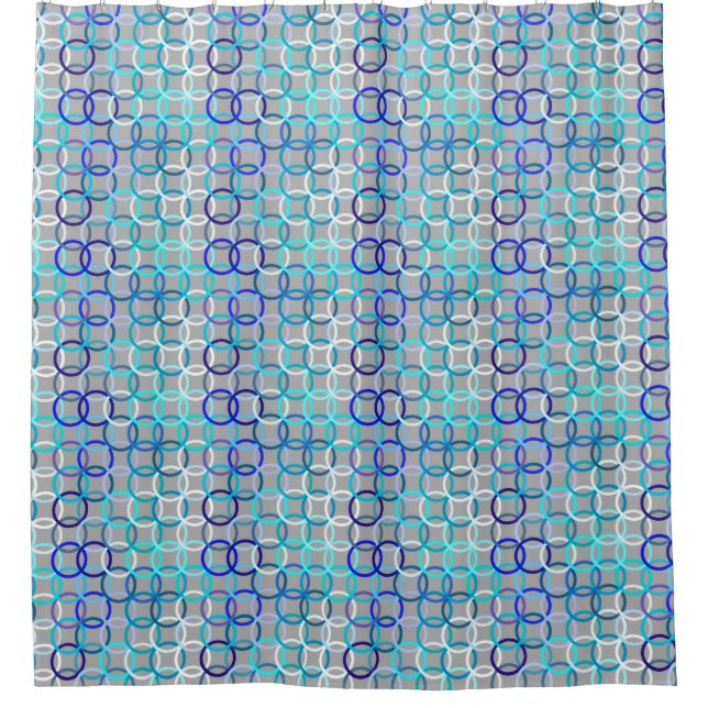 Moderne Kreisen, grau, blau und weiß Duschvorhang (Vorderseite)