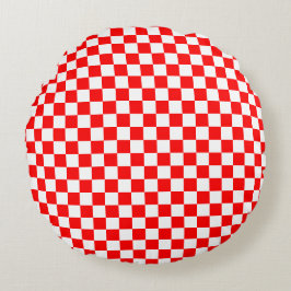 Moderne kroatische Rot-Weiß-Schachbretter Rundes Kissen
