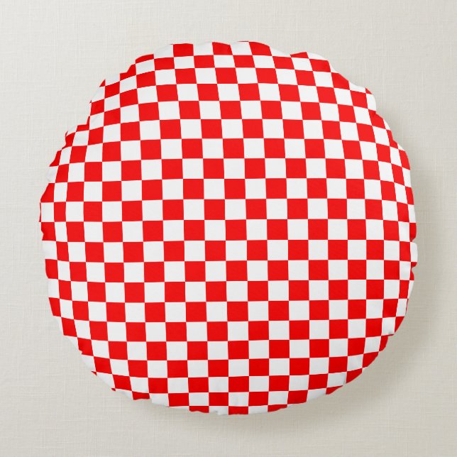 Moderne kroatische Rot-Weiß-Schachbretter Rundes Kissen (Vorderseite)