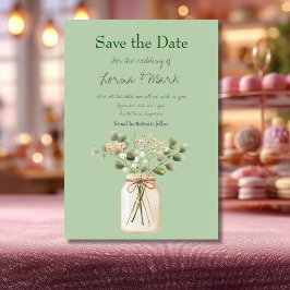 Moderne Krug mit Salbeigrünen Blumen zur Speicheru Save The Date