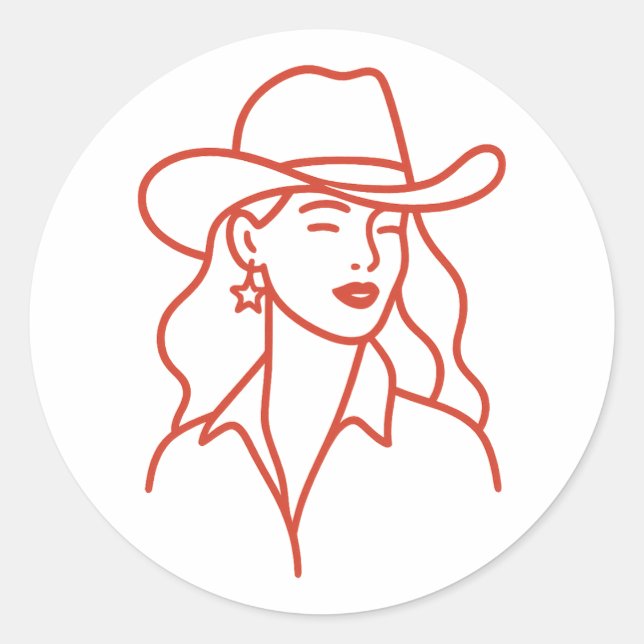 Moderne Kuhgirl-Linienkunst Junggesellinnenparty Runder Aufkleber (Vorderseite)
