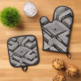 Moderne, kühne, abstrakte monochrome geometrische ofenhandschuh & Topflappen-Set