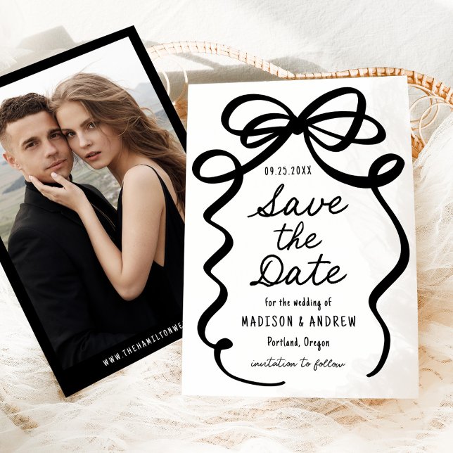 Moderne, kühne Black Bow Foto Wedding Save The Date (Von Creator hochgeladen)