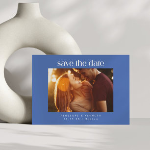 Moderne kühne blaue und weiße Foto-Hochzeit Sommer Save The Date