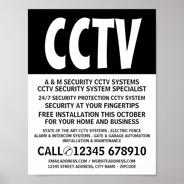 Moderne, kühne, CCTV-Sicherheitswerbung Poster (Vorne)
