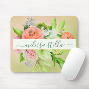 Moderne, kühne Floral Pink Grün Weibliches Gesch Mousepad