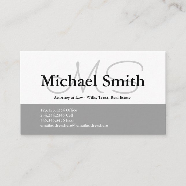 Moderne kühne graue Initialen - Visitenkarte (Vorderseite)