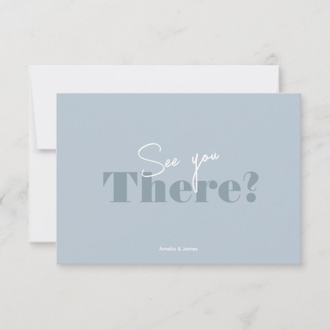 Moderne kühne Minimalistische Hochzeit in Dusty Bl RSVP Karte (Vorderseite)