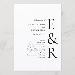 Moderne, kühne Monogramm-Minimalist-Hochzeit Programm