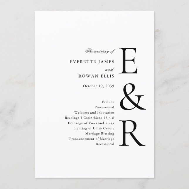 Moderne, kühne Monogramm-Minimalist-Hochzeit Programm (Vorderseite)