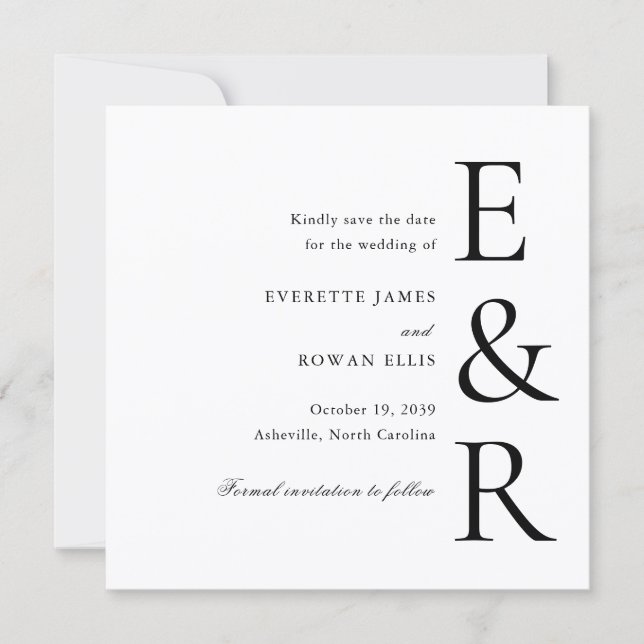 Moderne, kühne Monogramm-Minimalist-Hochzeit Save The Date (Vorderseite)