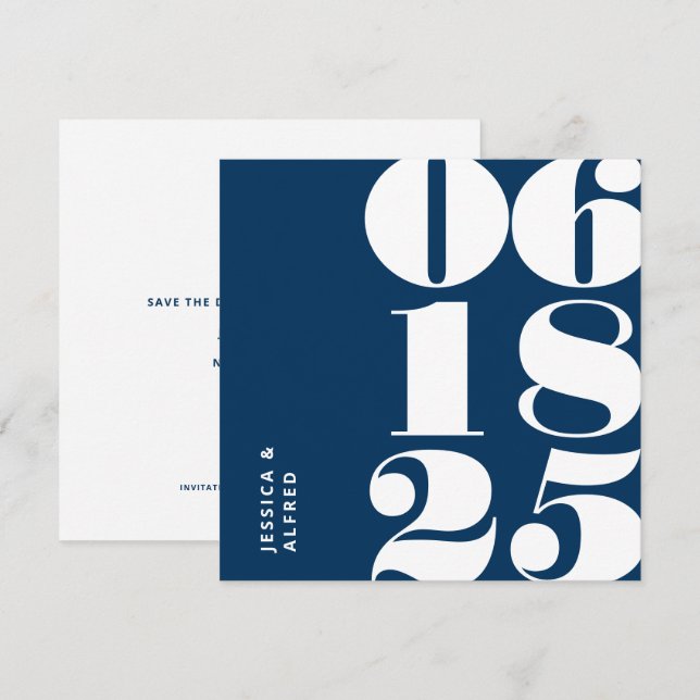 Moderne kühne preußische Blue Big Date Wedding Save The Date (Vorne/Hinten)