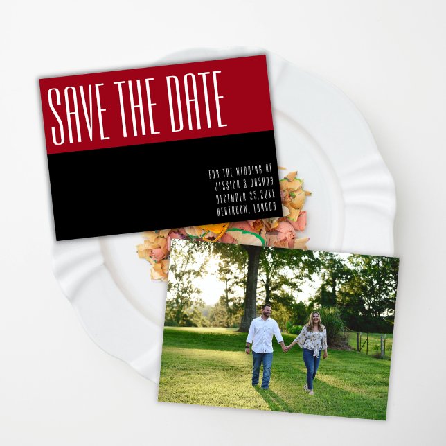 Moderne, kühne, schwarze Foto Hochzeit Save The Date (Von Creator hochgeladen)