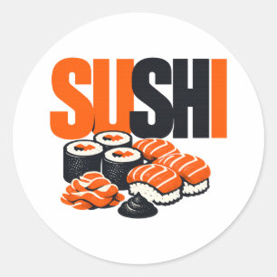 Moderne kühne Sushi-Grafik Runder Aufkleber