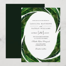 Moderne kühne tropische Blätter Hochzeit | Dunkel Einladung