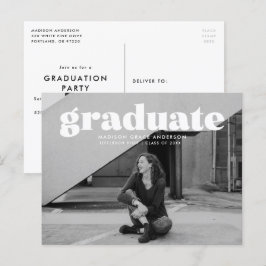 Moderne, kühne White Overlay Foto Graduation Party Postkarte