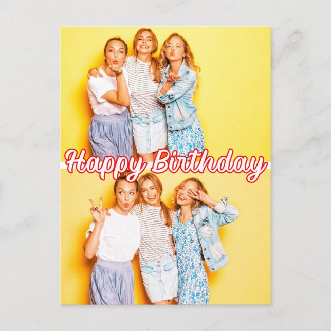 Moderne, kundenspezifische 2-Foto-Vorlage Happy Bi Postkarte (Vorderseite)