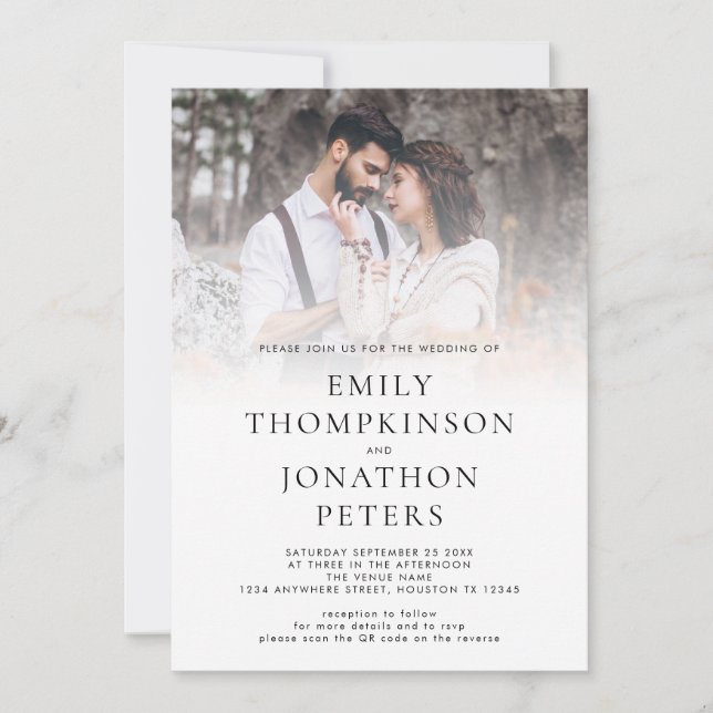 Moderne kundenspezifische Foto QR Code Hochzeitsei Einladung (Vorderseite)