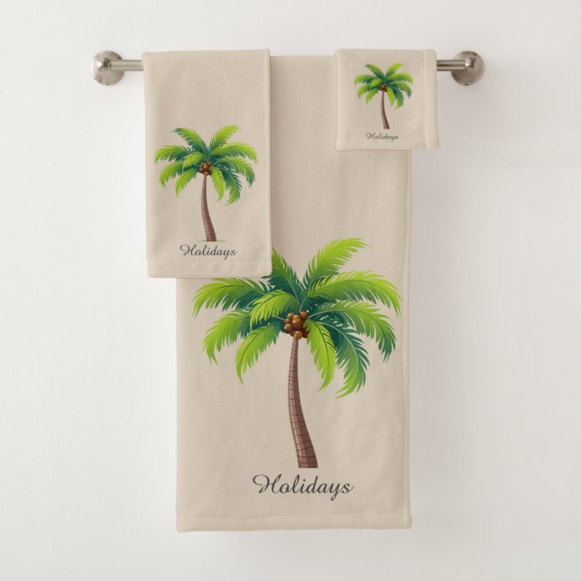 Moderne, kundenspezifische Green Palm Tree & Scrip Badhandtuch Set (Insitu)