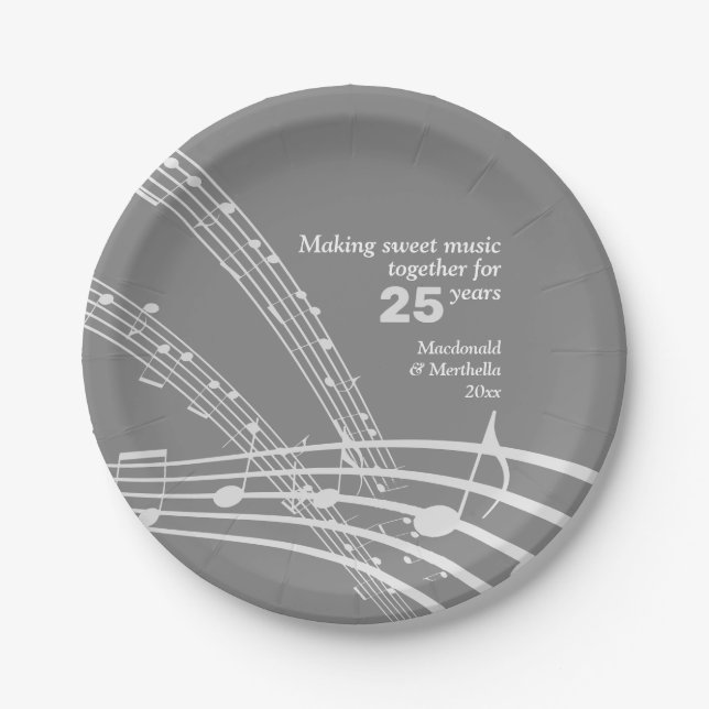 Moderne kundenspezifische MUSIKNOTEN 25. SILVER Ju Pappteller (Vorderseite)