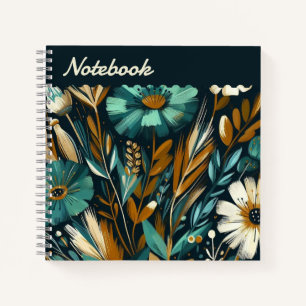 Moderne Kunst - Aquamarine Kupfer-Wildblumen dunke Notizbuch
