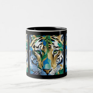 Moderne Kunst Bild Grüne Augen Tiergesicht Tiger Zweifarbige Tasse