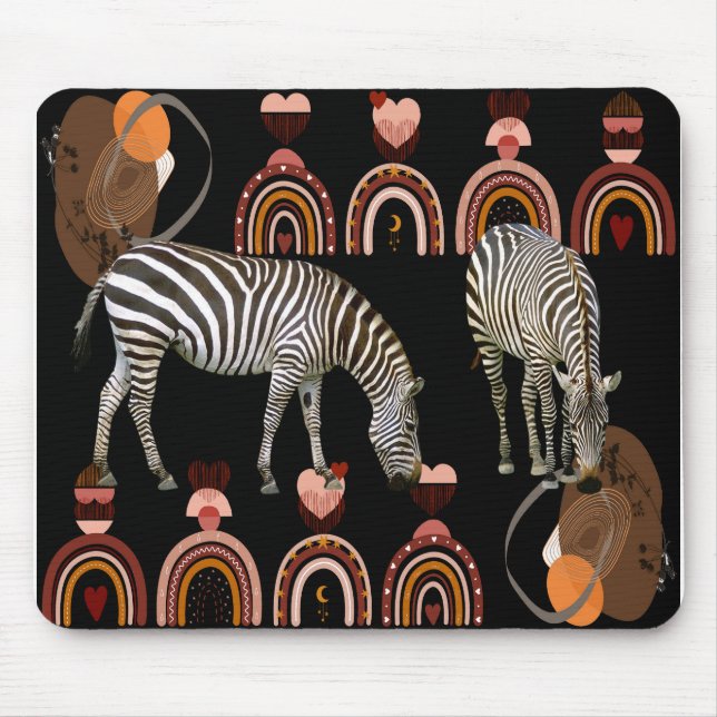 Moderne Kunst Boho Bohemische Tiere Rainbows Zebra Mousepad (Vorne)