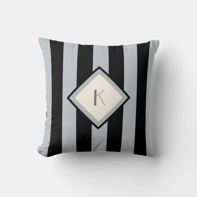 Moderne Kunst-Deko-schwarzes und silbernes Kissen (Vorderseite)