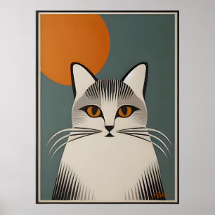 Moderne Kunst des Mittelalters Grau Kat Poster